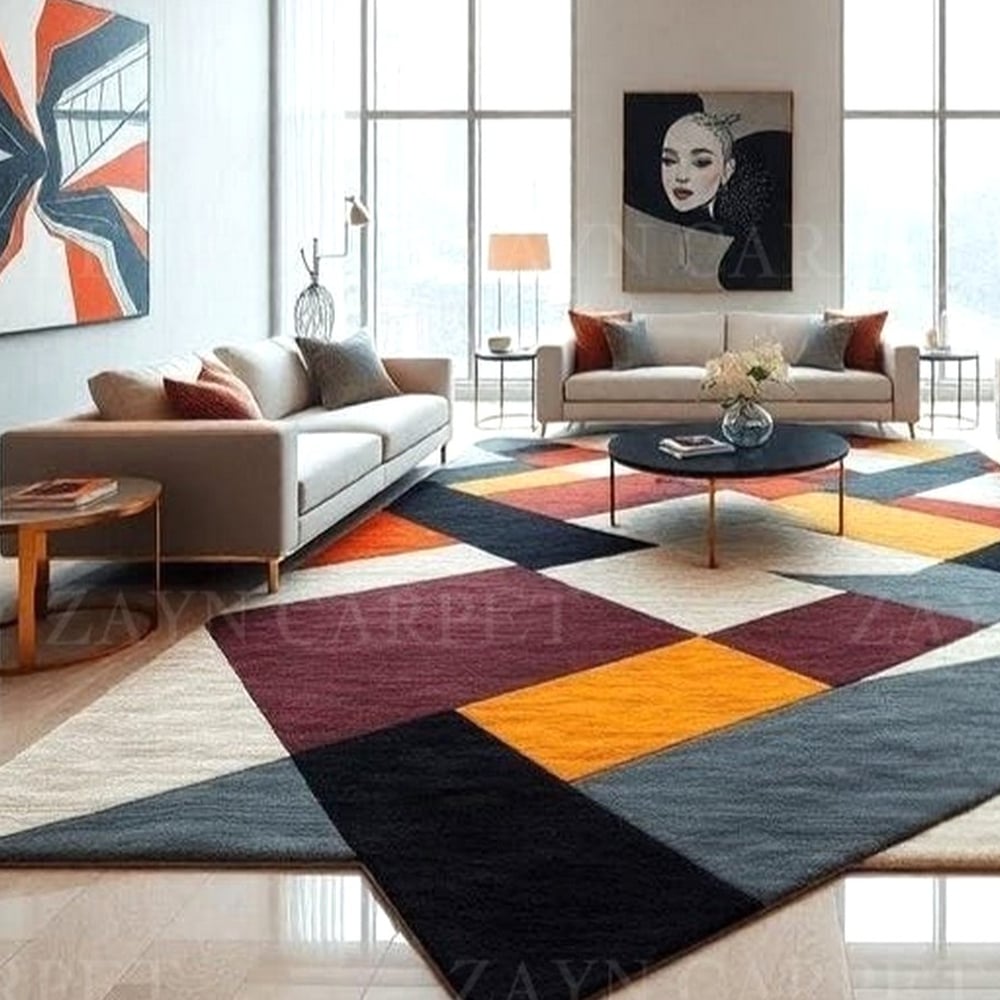 Handcrafted Geometric Multicolor Modern Living Rug